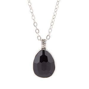 Black Onyx and Sterling Silver Teardrop Pendant Necklace