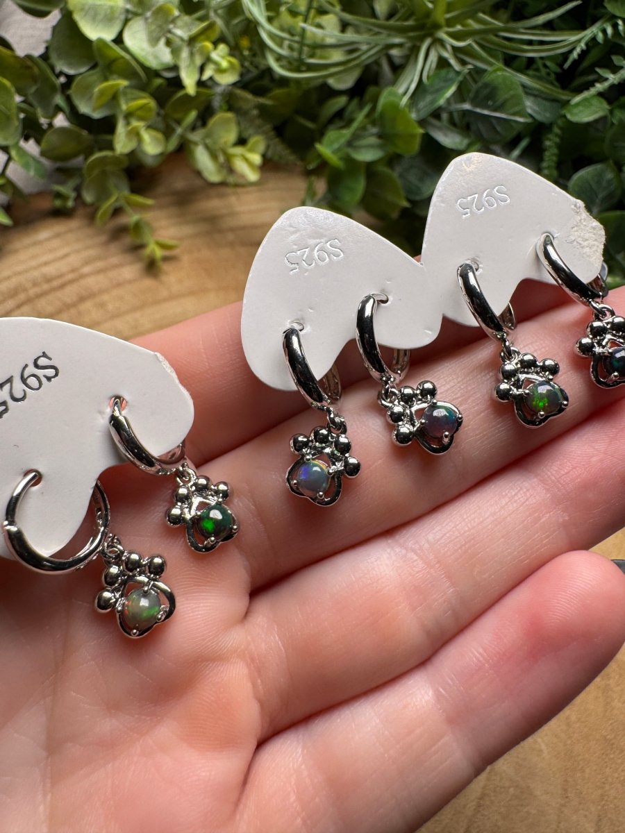 Black Opal Paw Print Huggie Earrings
