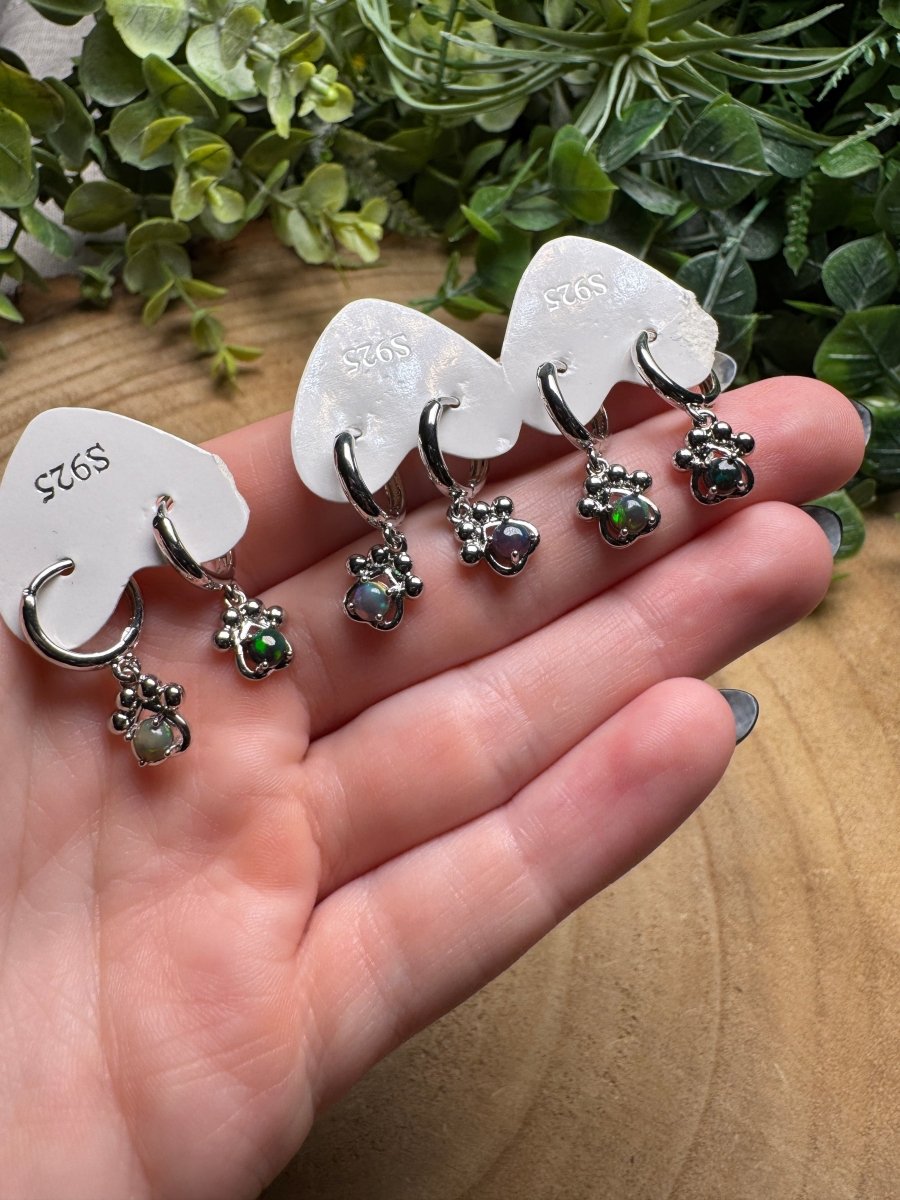 Black Opal Paw Print Huggie Earrings
