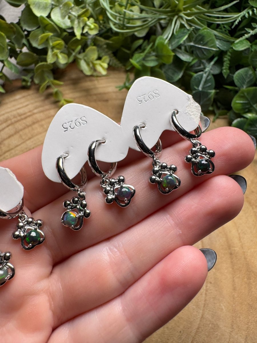 Black Opal Paw Print Huggie Earrings