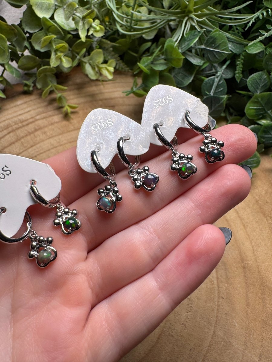 Black Opal Paw Print Huggie Earrings