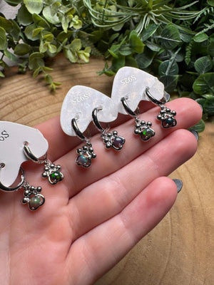 Black Opal Paw Print Huggie Earrings