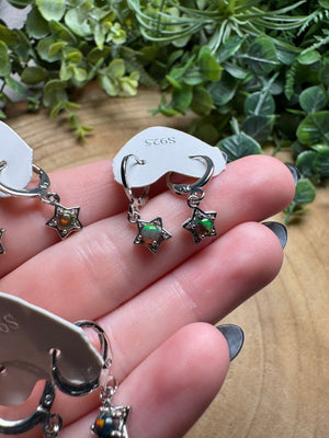 Black Opal Star Huggie Earrings