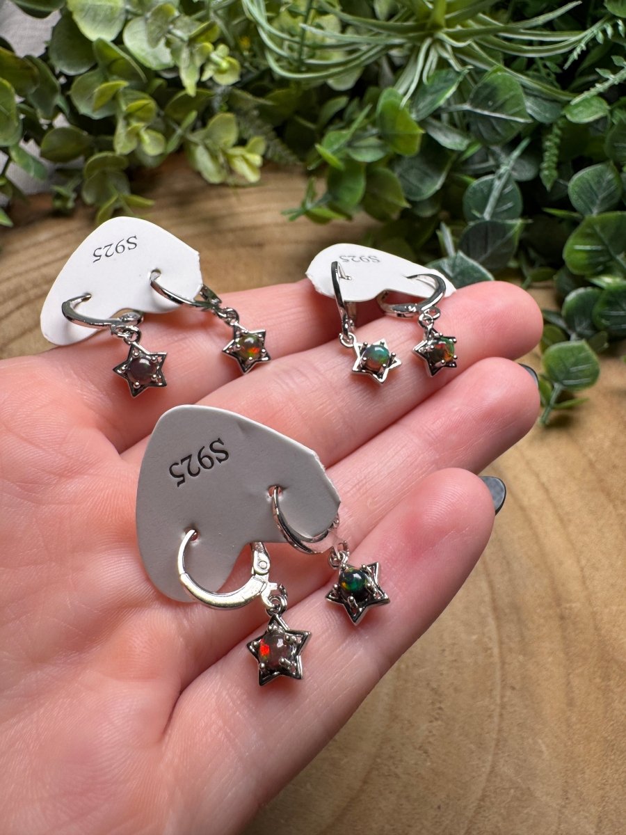 Black Opal Star Huggie Earrings
