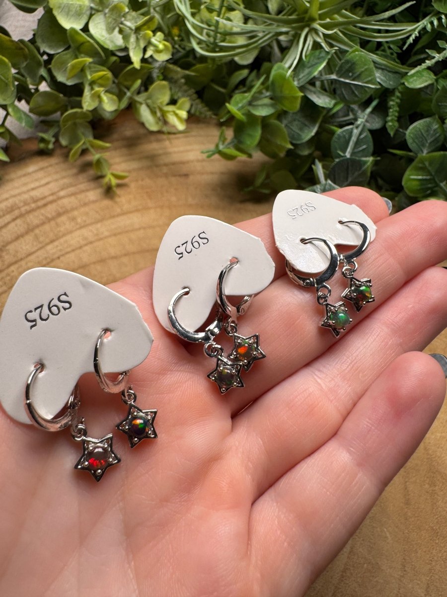 Black Opal Star Huggie Earrings