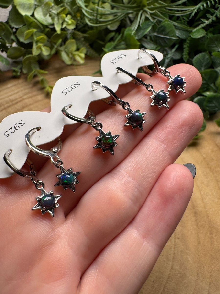 Black Opal Star Huggie Earrings
