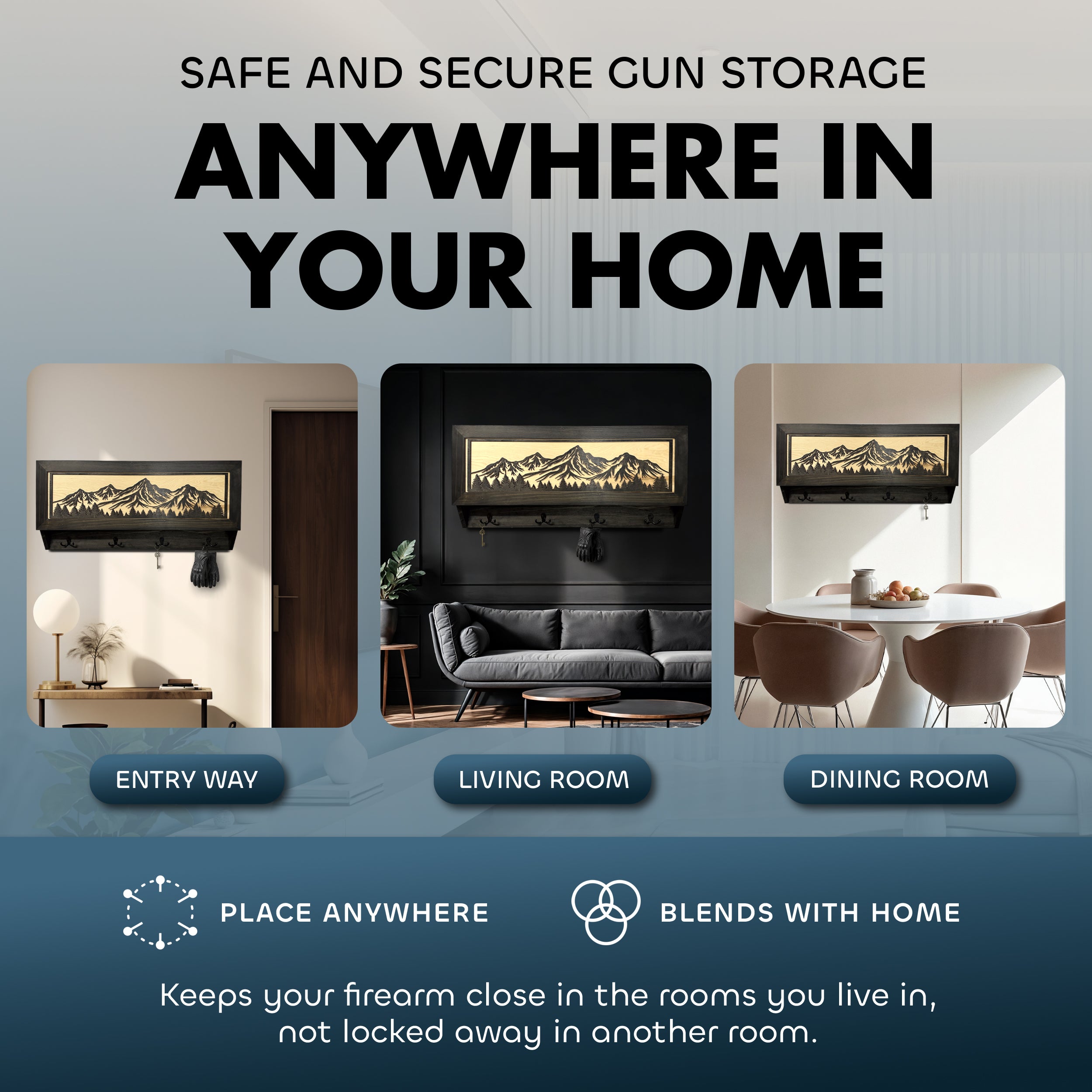 Mountain Scene Concealed Gun Storage Coat, Key, Bag Storage