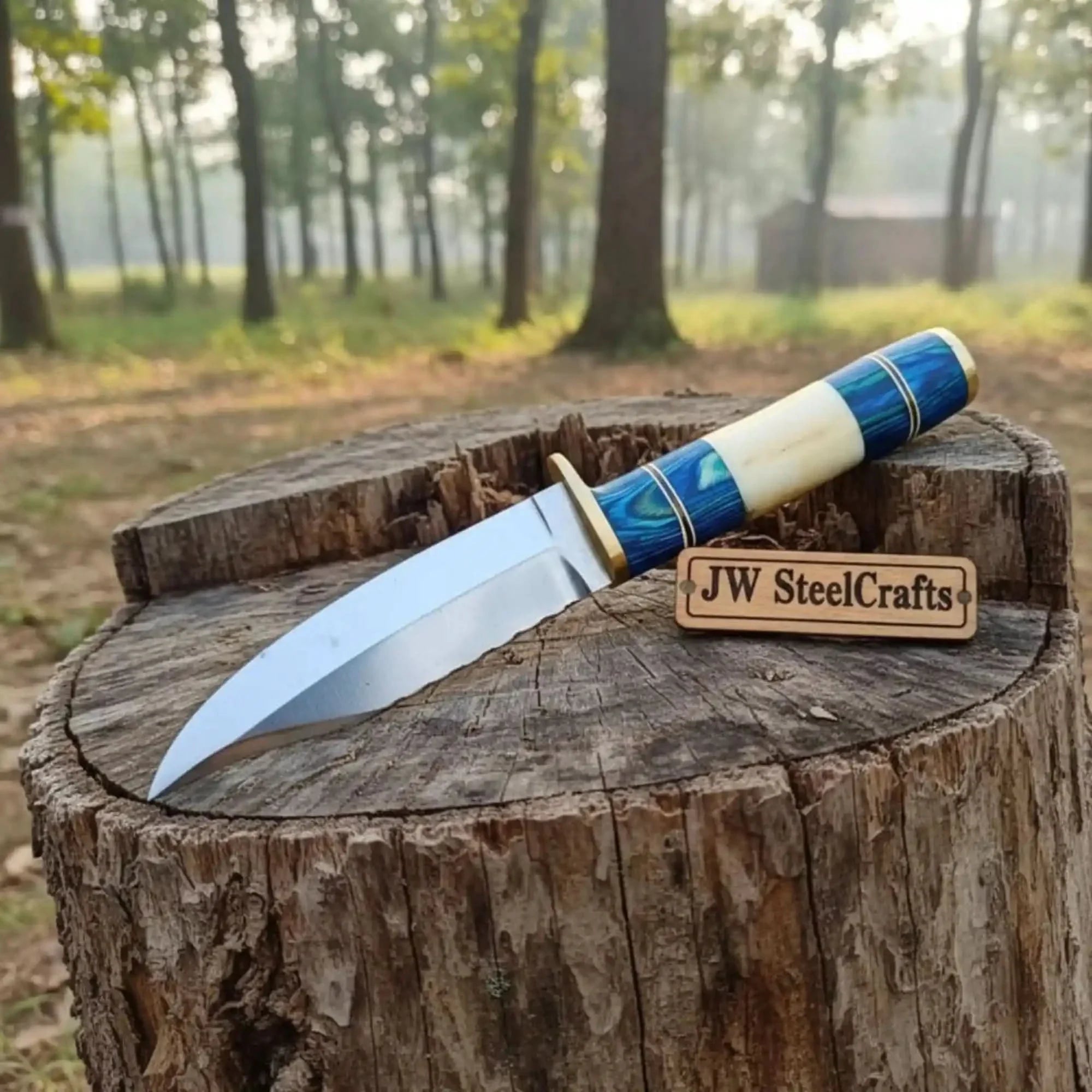 Hunting Knife with High Carbon Steel Blade | JW SteelCrafts by JW SteelCrafts, Damascus knife main product photo