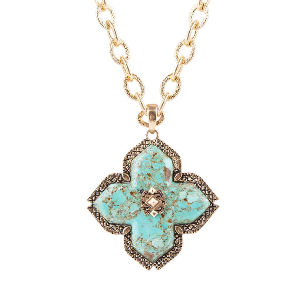 Blue Turquoise Maltese Cross Golden Pendant Necklace