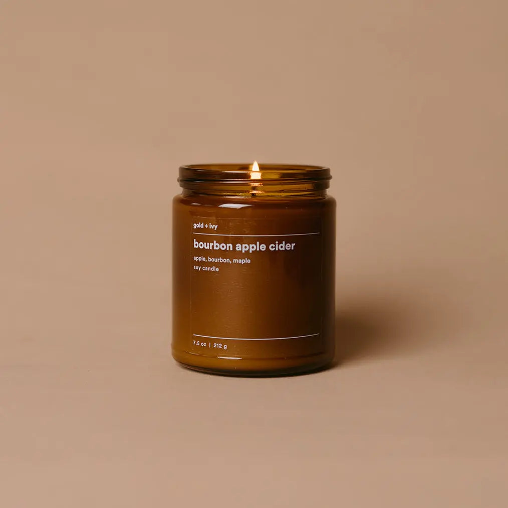 Bourbon apple cider by gold + ivy, scented candle detail photo 2