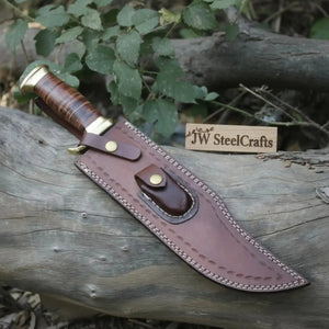 Traditional Bowie Fixed Blade Knife Brass Guard Leather Sheath