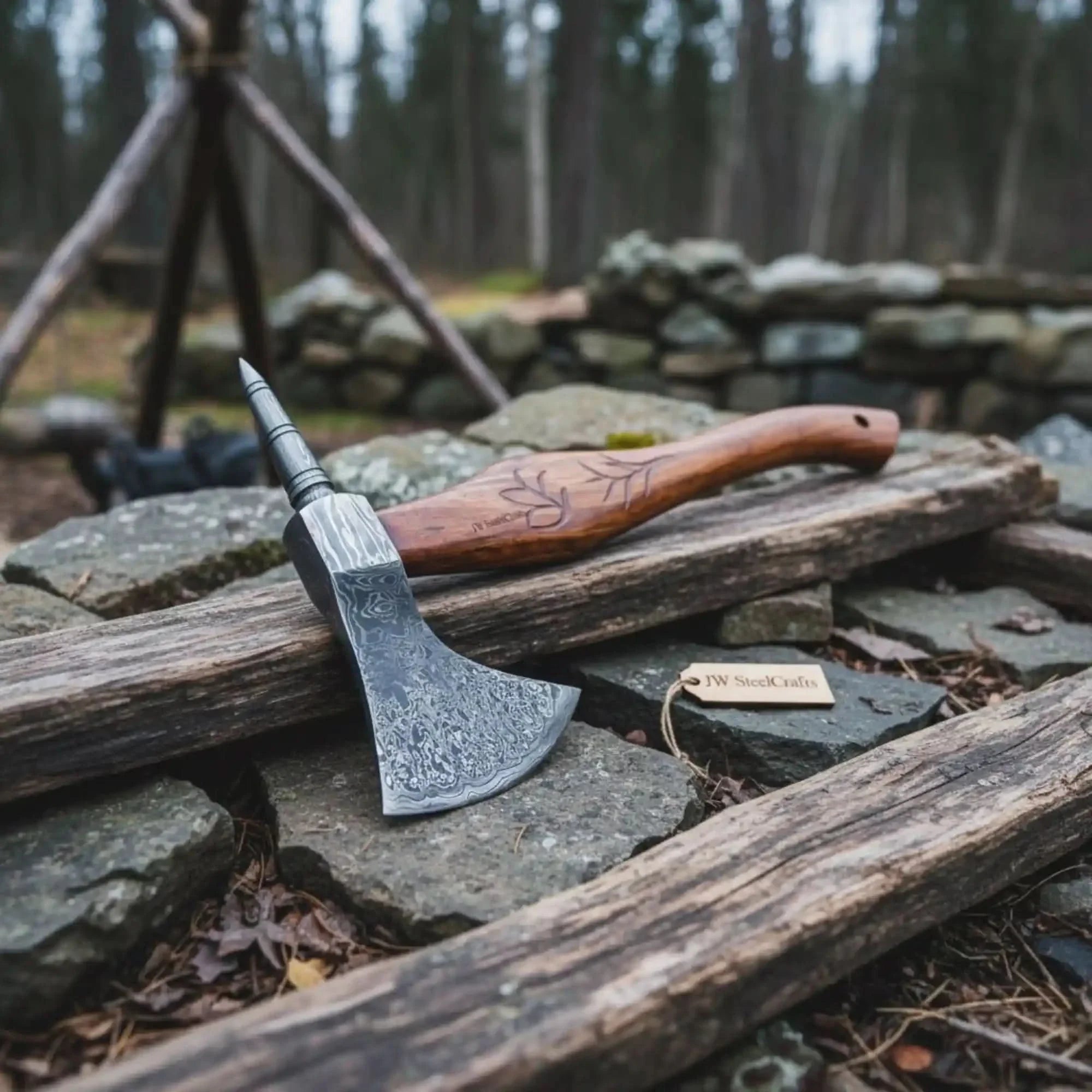 Custom Handmade 20" Damascus steel Best Bearded Felling Hatchet Axe by JW SteelCrafts, Southern lifestyle apparel main product photo