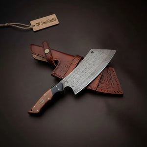 Hand-Forged Damascus Kiritsuke Cleaver Chef Knife — Raindrop Blade Full Tang