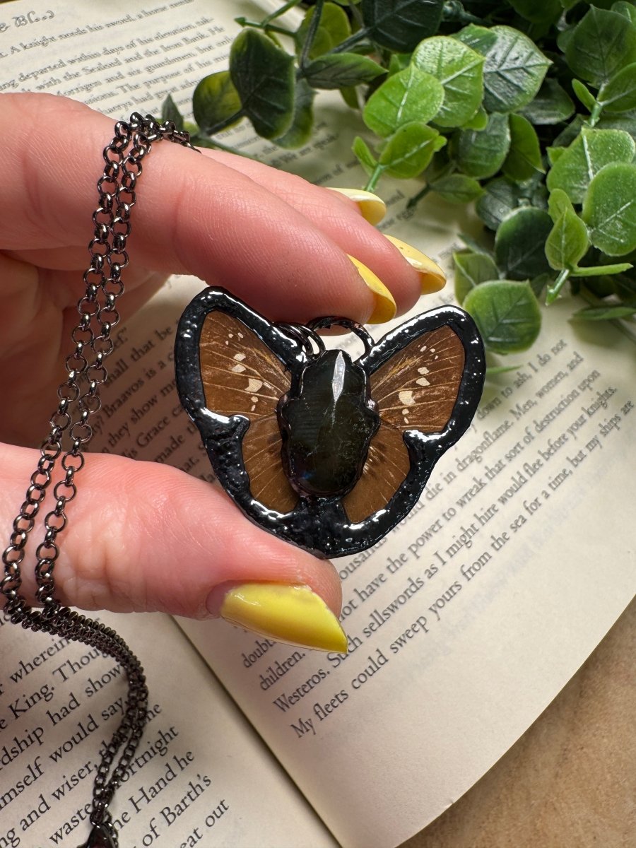 Butterfly and Labradorite Hamsa Necklace
