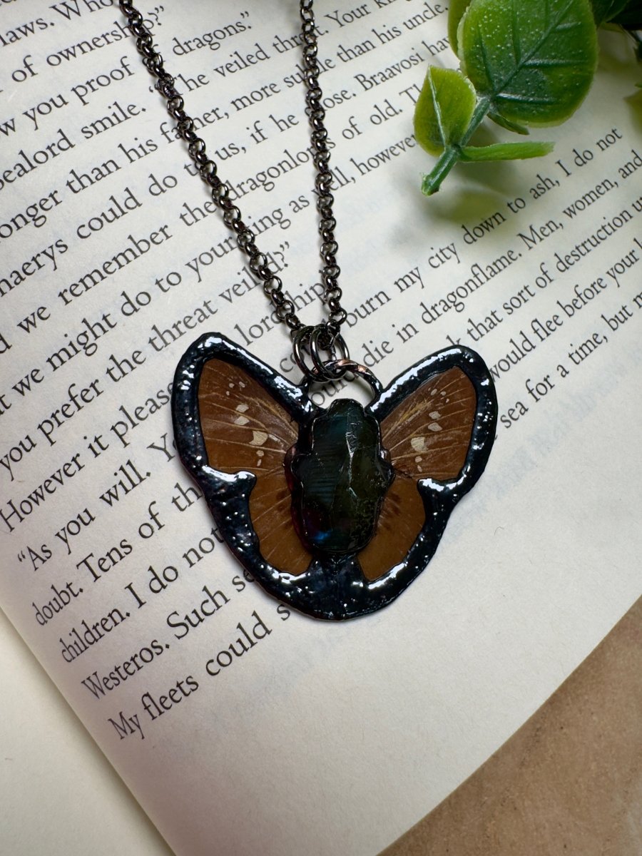 Butterfly and Labradorite Hamsa Necklace