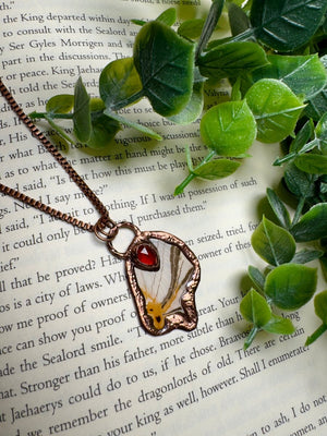Butterfly Wing and Orange Garnet Necklace