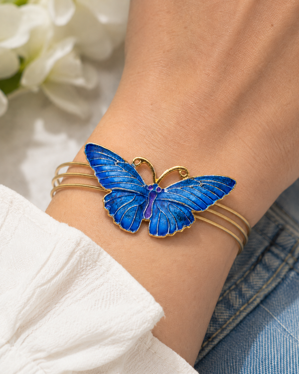Blue Enamel Butterfly Guitar String Bracelet by N Harmony Jewelry, handmade jewelry main product photo