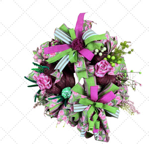 Pink & Green Spring Wreath | Easter Floral Door Decor handmade by Bouge Creations