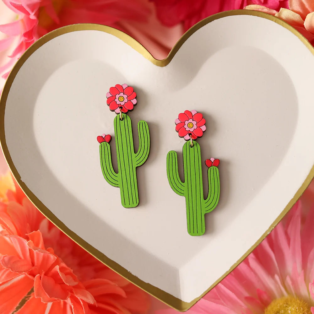 Saguaro Cactus Earrings hand painted on lightweight wood by LE CHIC MIAMI