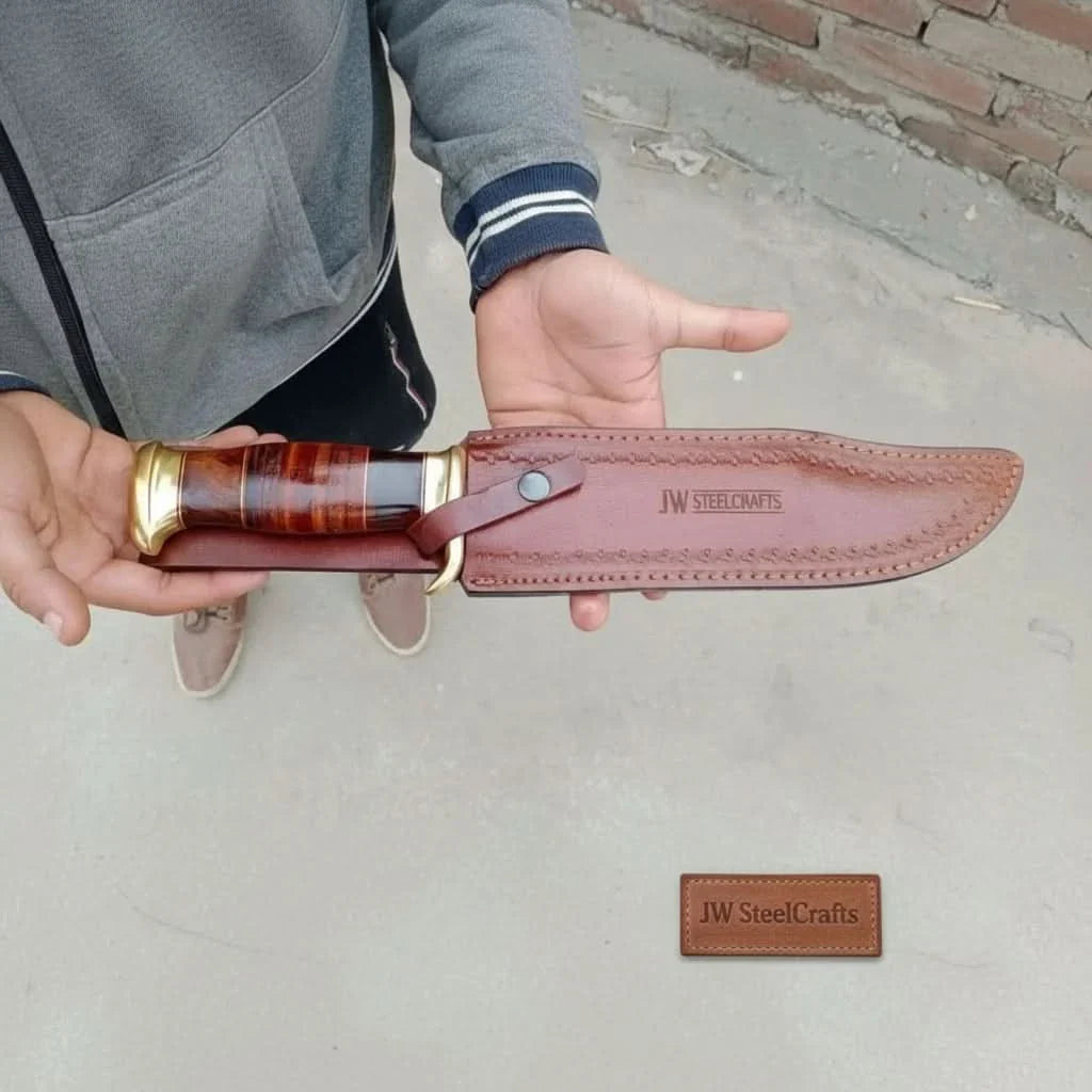 Handmade Sheffield Clip Point Bowie Knife with Damascus Steel Blade | JW SteelCrafts by JW SteelCrafts, Damascus knife detail photo 2