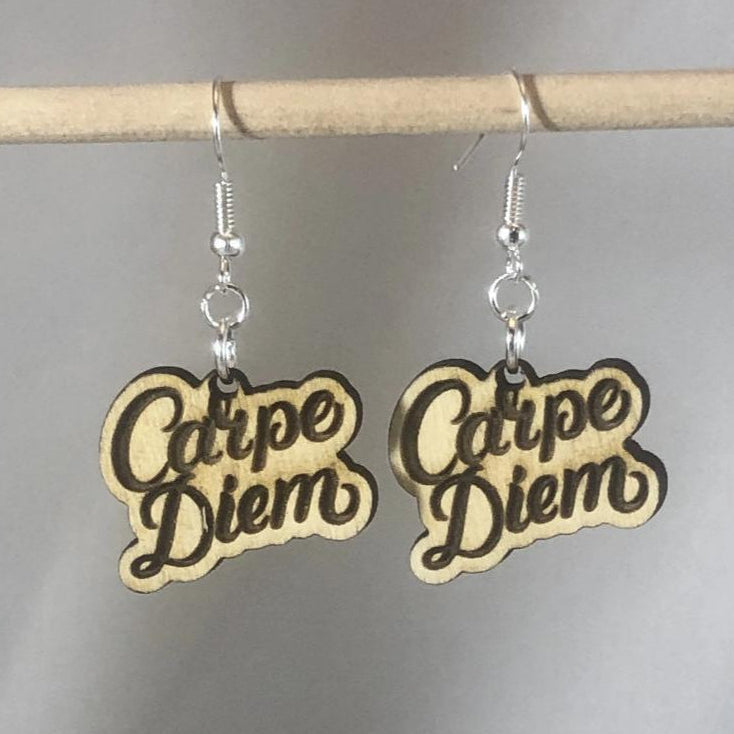 Carpe Diem Wooden Dangle Earrings | Inspirational Jewelry