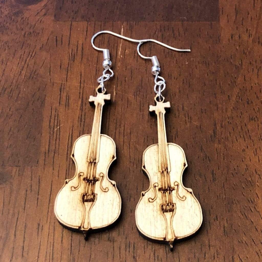 Cello Wooden Dangle Earrings | Music Instrument Jewelry by Cate's Concepts, LLC, handmade jewelry detail photo 2