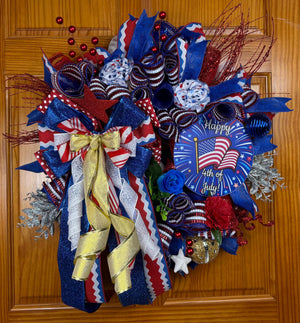 Patriotic Front Door Wreath | Red, White & Blue Deco Mesh by Bouge Creations, view 4