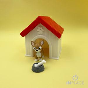 Chihuahua doghouse playset with one articulated Chihuahua figure, food bowl and bone