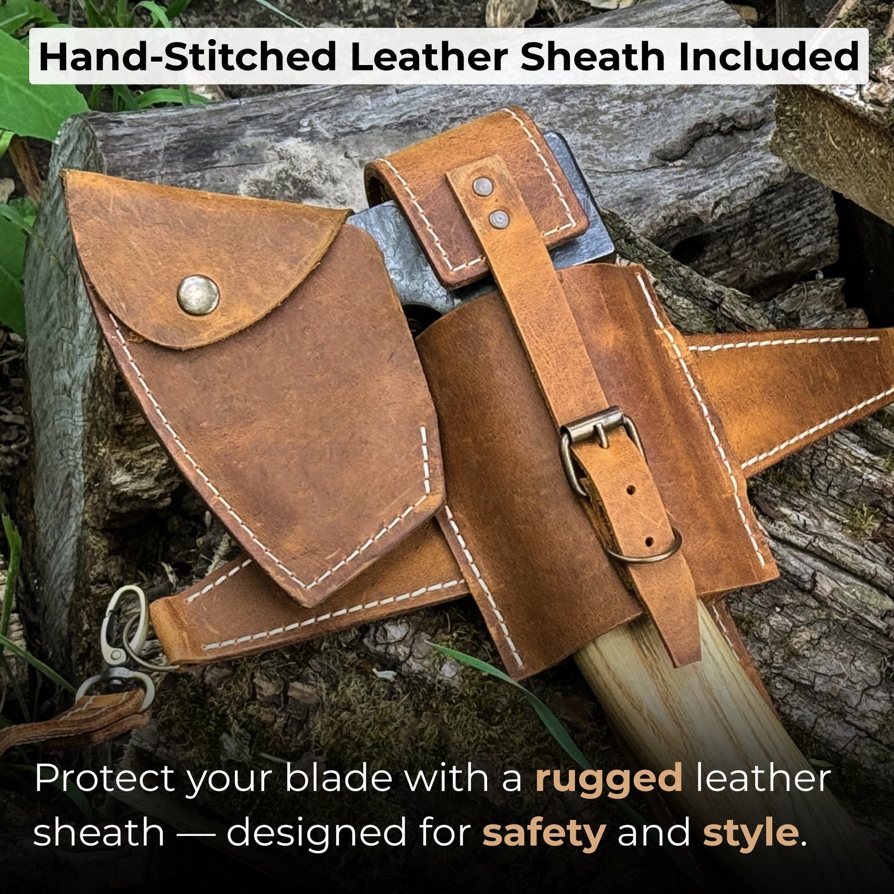 Chopping Axe with Leather Back Carry Pouch, 1.05 kg (2.2 lb)