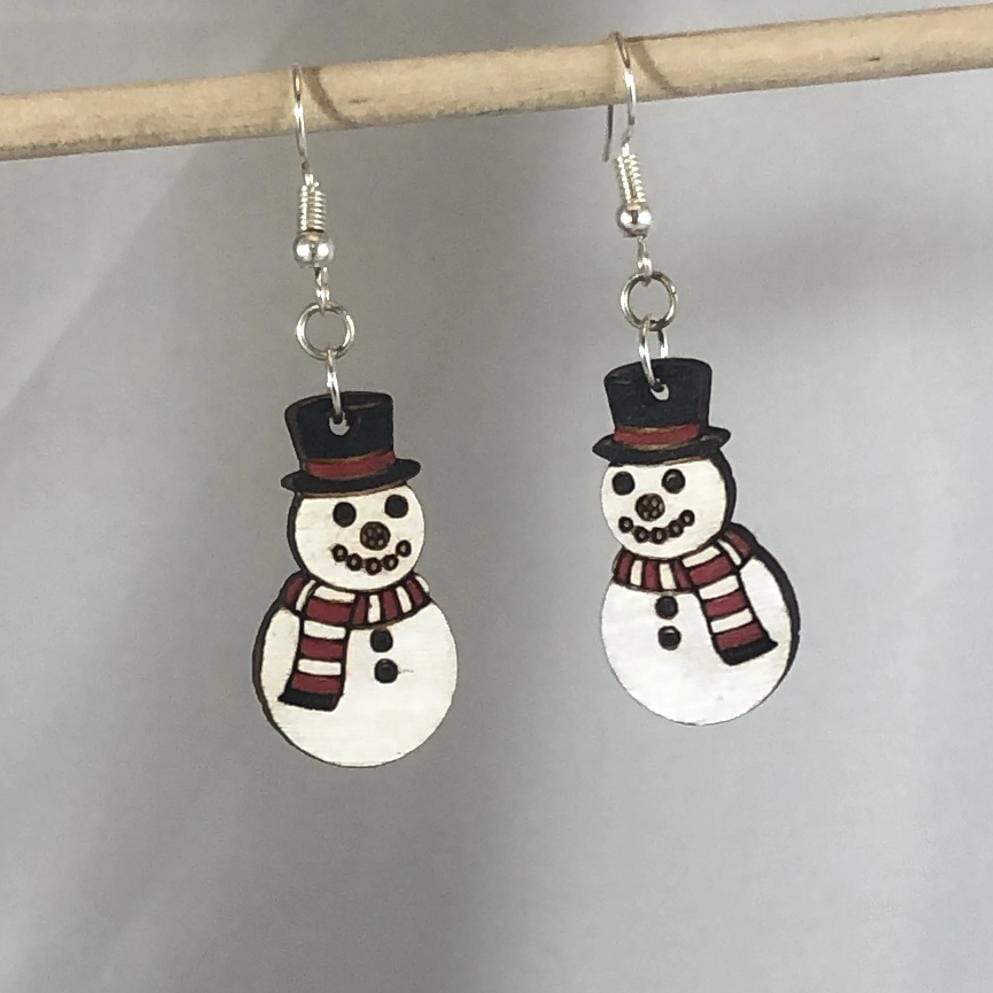 Button Nose Snowman Wooden Dangle Earrings | Christmas Jewelry by Cate's Concepts, LLC, handmade jewelry detail photo 2
