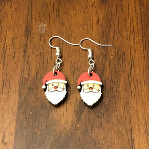 Santa Claus Wooden Dangle Earrings | Christmas Holiday Jewelry