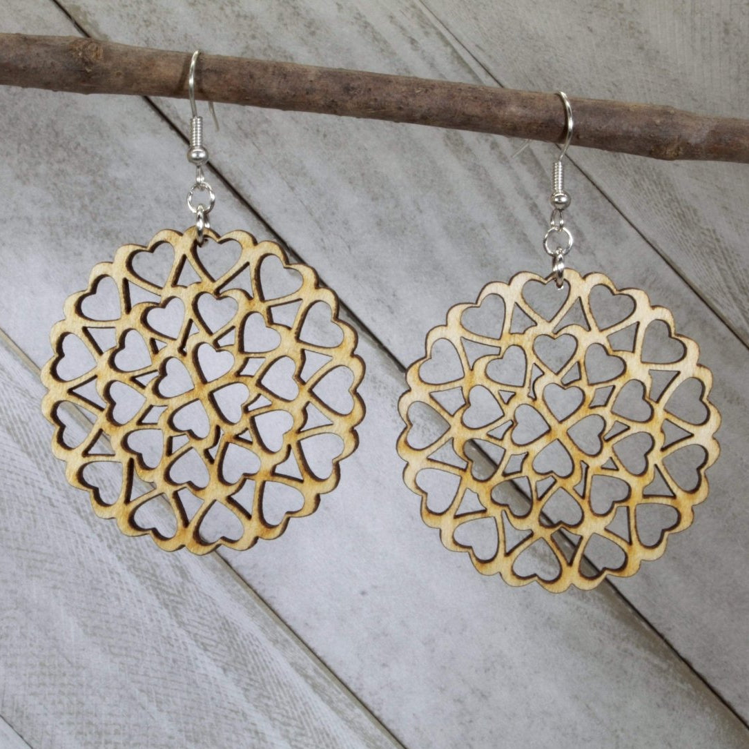 Circle of Hearts Wooden Earrings | Love Symbol Jewelry