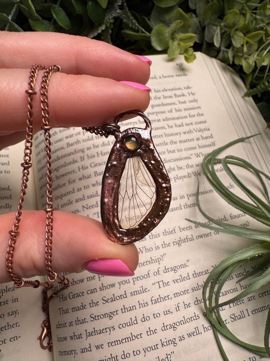 Citrine and Cicada Wing Necklace
