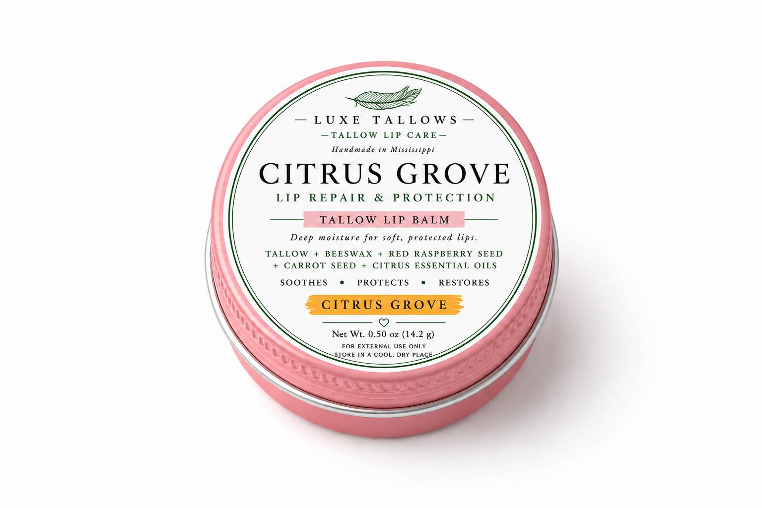 Citrus grove lip repair tin closed lid
