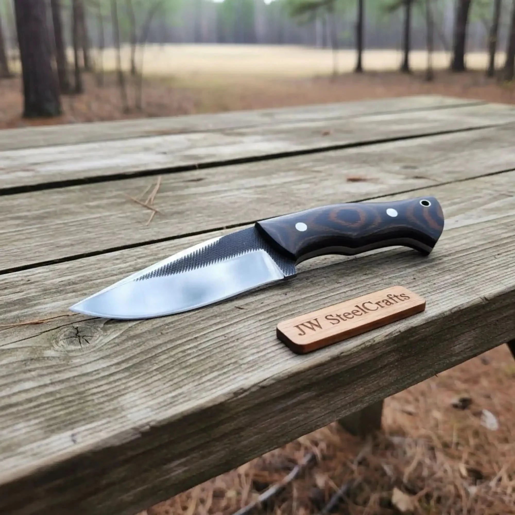 Drop Point Skinner Knife Damascus Steel Blade Rosewood Handle 4 Inch Fixed Blade Hunting Knife by JW SteelCrafts, Damascus knife main product photo