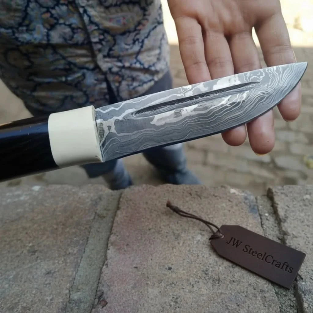 Pattern Welded knife with Black/White Resin handle by JW SteelCrafts, Damascus knife main product photo