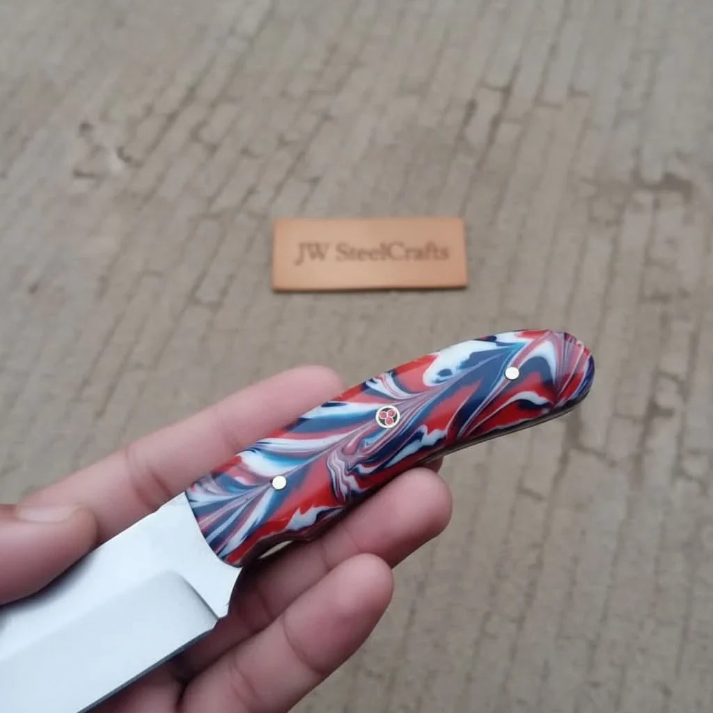 Handmade Skinner Knife Resin Handle Fixed Blade Hunting Knife JW SteelCrafts by JW SteelCrafts, Damascus knife detail photo 2