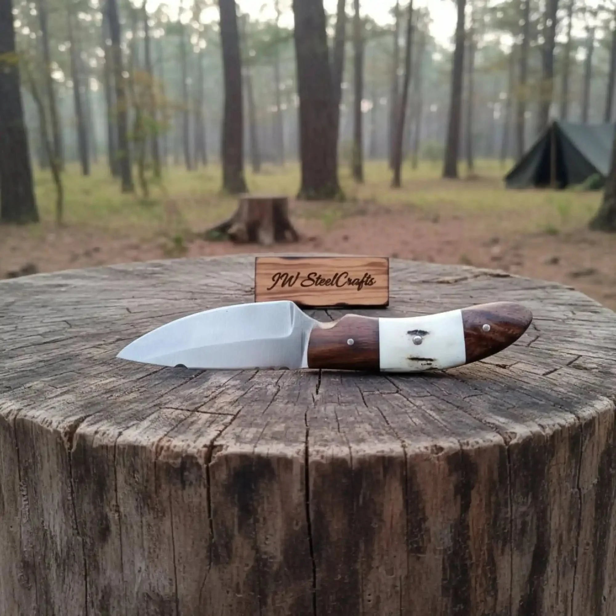 Handmade Skinner Knife Deer Horn Handle Fixed Blade Hunting Knife by JW SteelCrafts, Damascus knife main product photo