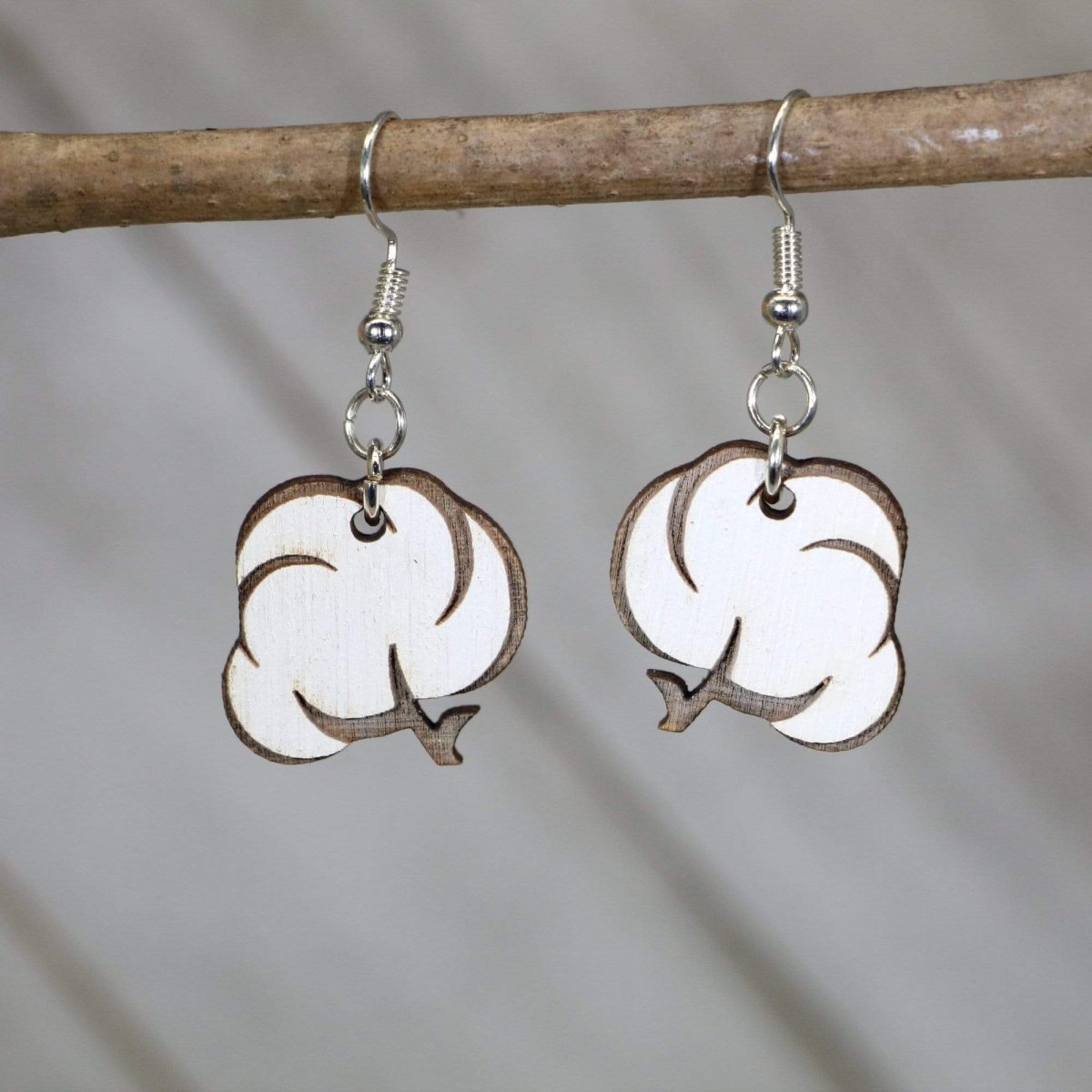 Cotton Boll Wooden Earrings | Farm Plant Southern Jewelry