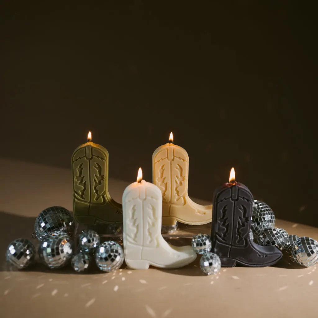 cowboy boot shape candles gold + ivy