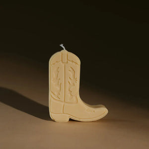Cowboy boot shape candles by gold + ivy, scented candle detail photo 5