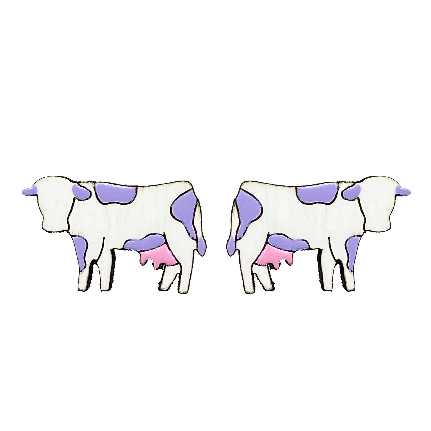 Additional view of Cow Stud Earrings, 2 Colors Available hand painted on lightweight wood by LE CHIC MIAMI