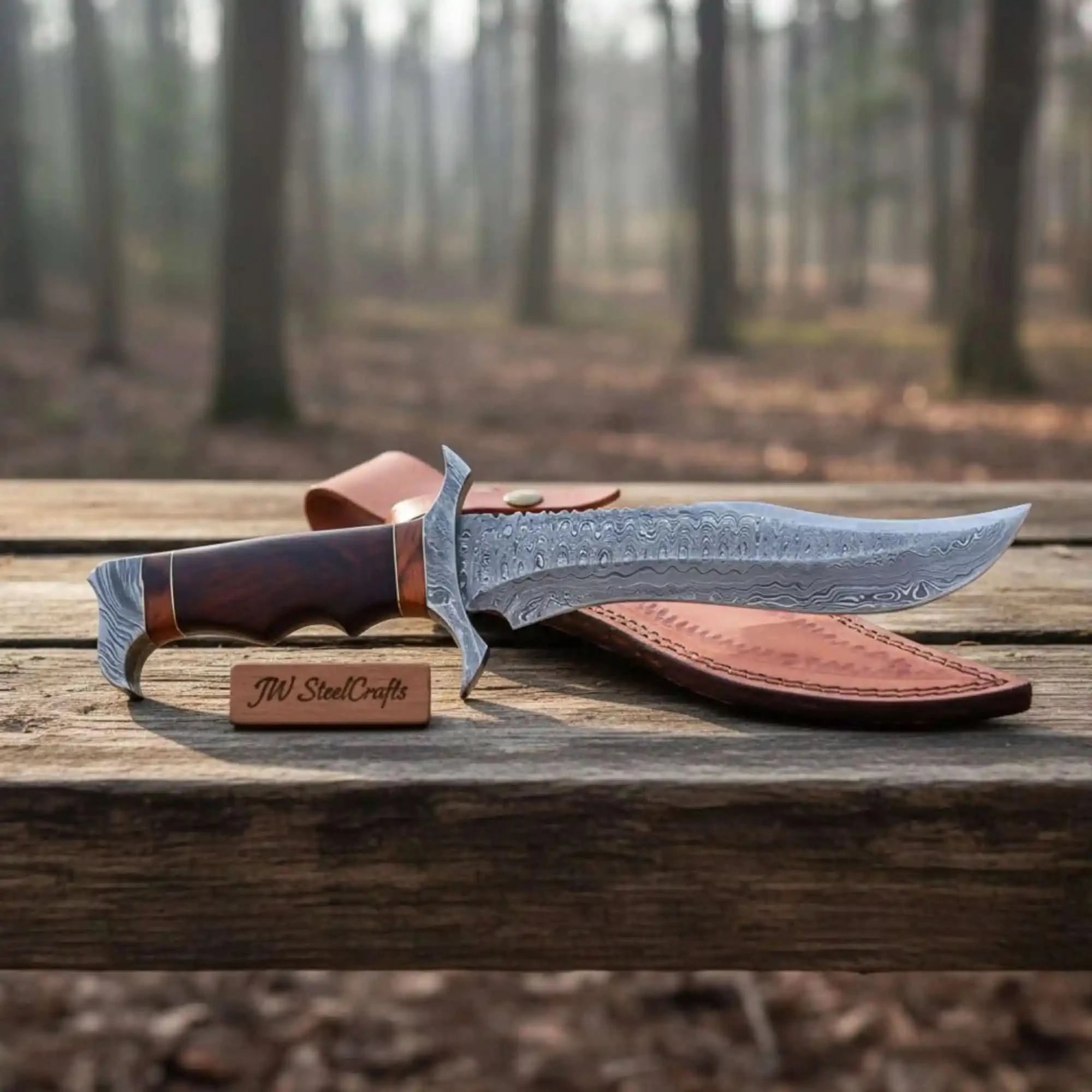Handmade Frontier Bowie Knife – Damascus Steel Clip Point Blade by JW SteelCrafts, Damascus knife main product photo