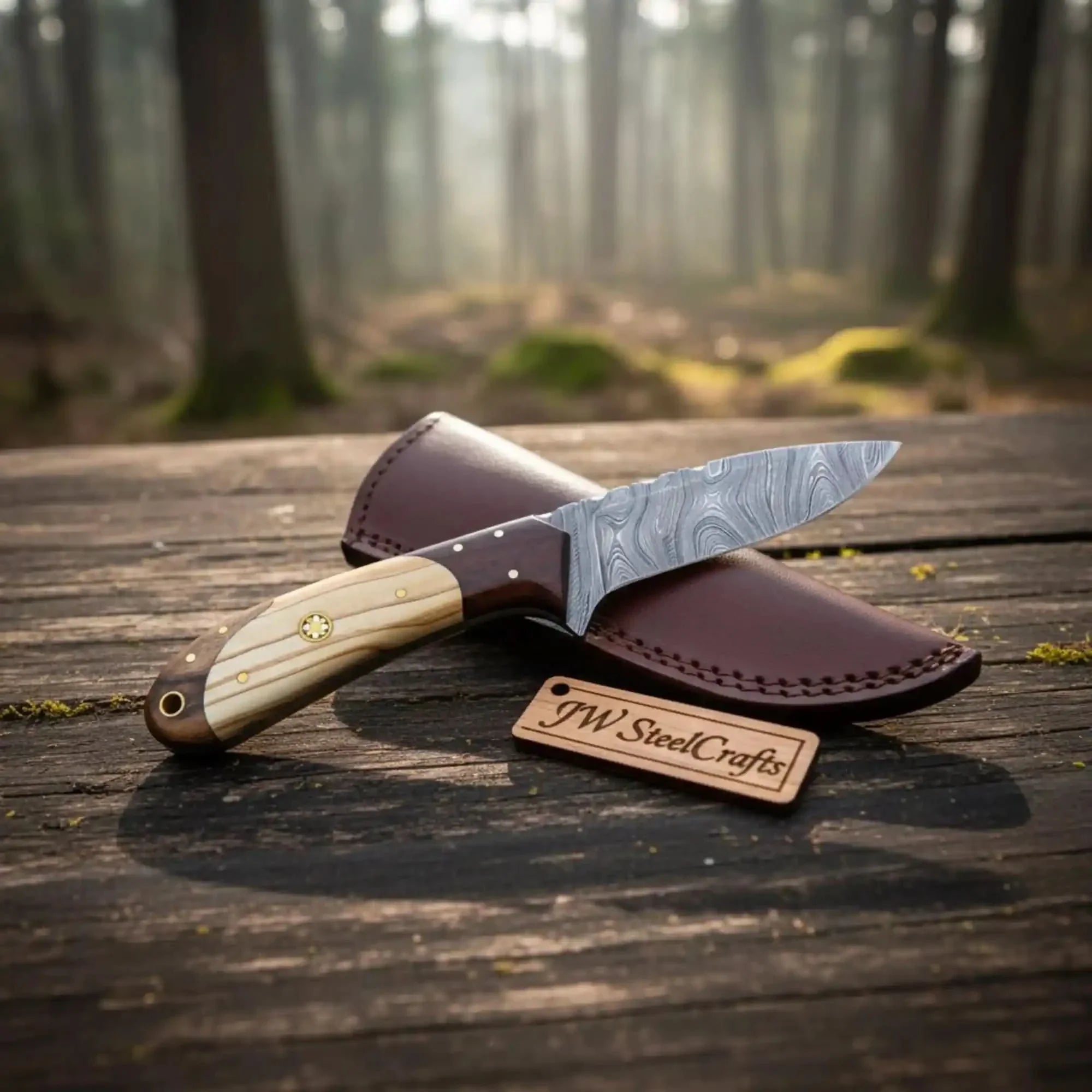 Handmade Damascus Steel Skinner Knife Custom Made 8.5" by JW SteelCrafts, Damascus knife main product photo
