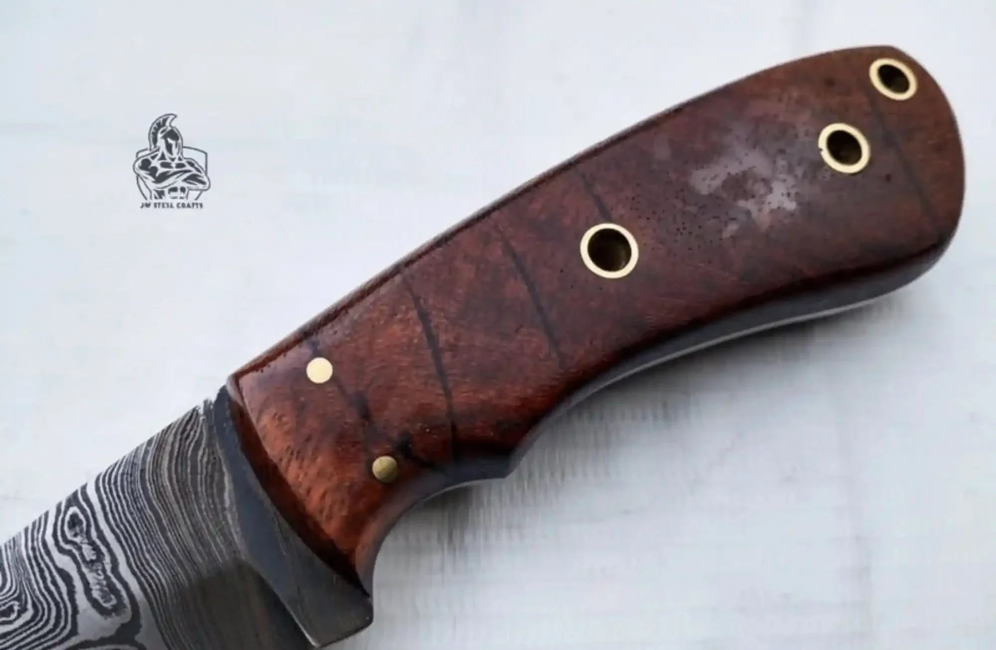 Damascus Skinner Knife 6” Fixed Blade rose wood Handle by JW SteelCrafts, Damascus knife detail photo 2