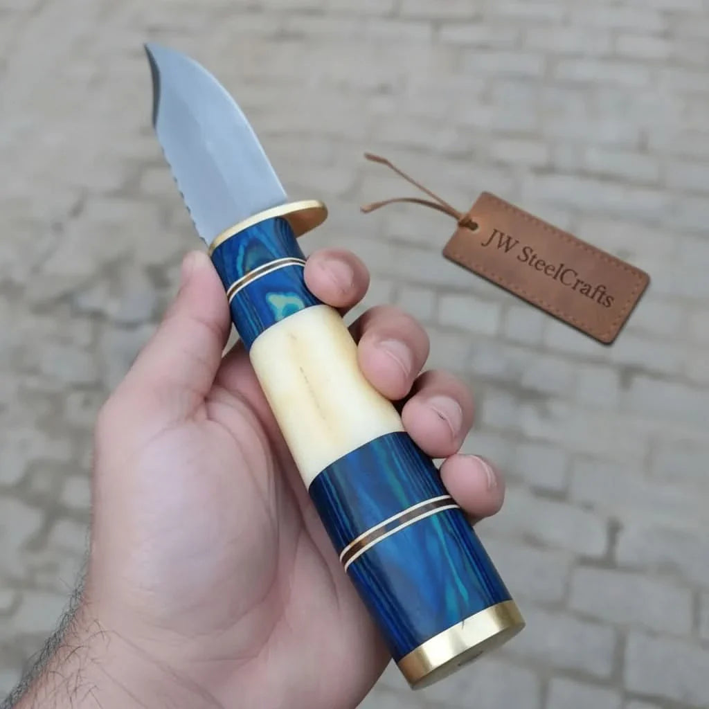 Hunting Knife with High Carbon Steel Blade | JW SteelCrafts by JW SteelCrafts, Damascus knife detail photo 2