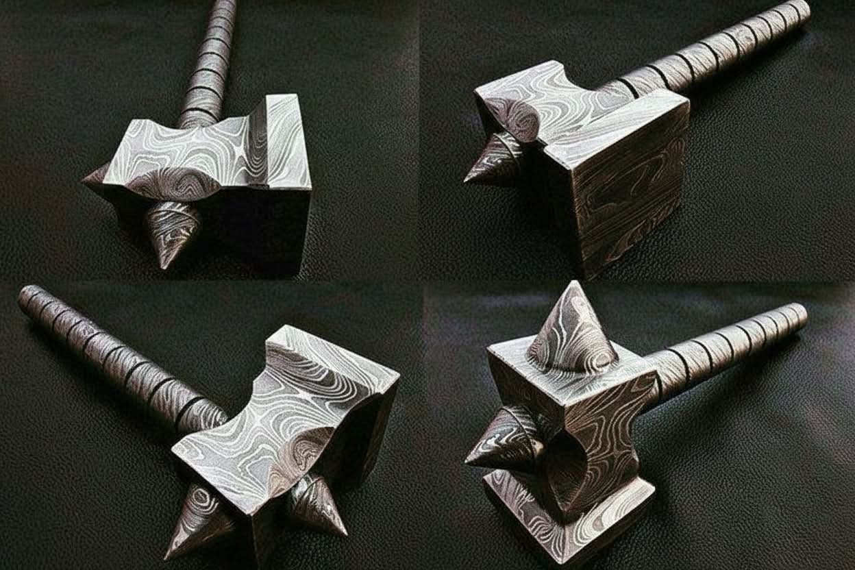 Custom hand made Damascus steel hammer DK-0081 by JW SteelCrafts, Southern lifestyle apparel detail photo 2