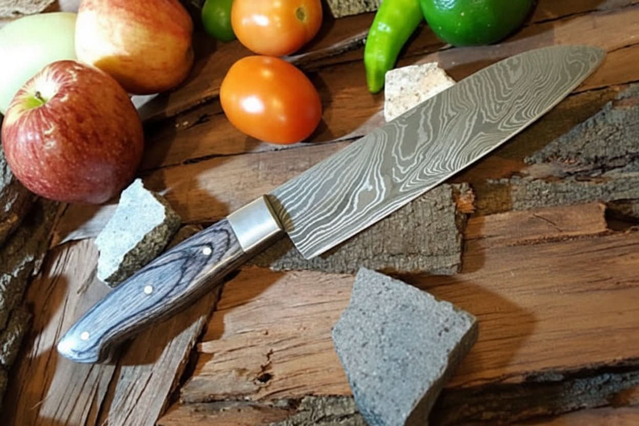 Custom Handmade Damascus Steel Chef knife/Kitchen Knife/Perfect Gift DK-060 by JW SteelCrafts, Damascus knife detail photo 2