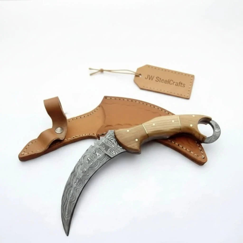 Custom Handmade Damascus Steel Full Tang Karambit Knife by JW SteelCrafts, Damascus knife main product photo