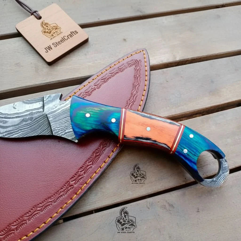 Custom made Hand forged Karambit Knife by JW SteelCrafts, Damascus knife detail photo 2